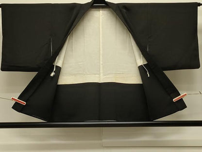 平和屋着物＃羽織 寿光織 風景文 黒地 銀糸 正絹 逸品 CABK3502in
