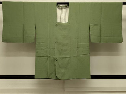 平和屋着物＃道行コート　色無地　草色　正絹　逸品　CABK3508in