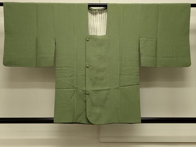 平和屋着物＃道行コート　色無地　草色　正絹　逸品　CABK3508in