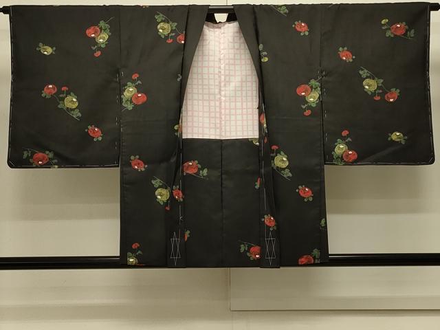 平和屋着物＃本場縞大島紬　羽織　ろうけつ染め　草花文　正絹　逸品　未使用　CABK3510in