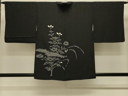 平和屋着物＃羽織 総絞り 枝花文 黒地 正絹 逸品 CABK3513in