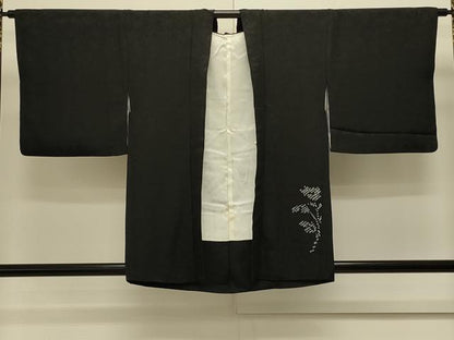 平和屋着物＃羽織 総絞り 枝花文 黒地 正絹 逸品 CABK3513in