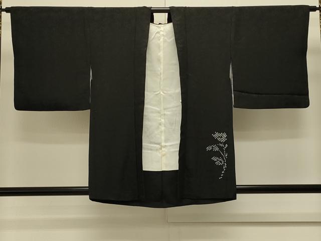 平和屋着物＃羽織 総絞り 枝花文 黒地 正絹 逸品 CABK3513in