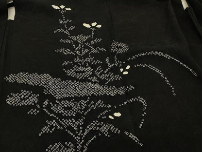 平和屋着物＃羽織 総絞り 枝花文 黒地 正絹 逸品 CABK3513in