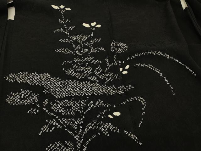 平和屋着物＃羽織 総絞り 枝花文 黒地 正絹 逸品 CABK3513in