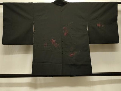 平和屋着物＃羽織 総刺繍 枝花文 黒地 洗える着物 CABK3515in