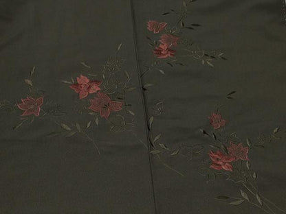 平和屋着物＃羽織 総刺繍 枝花文 黒地 洗える着物 CABK3515in