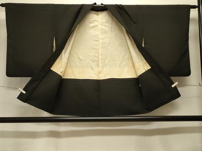 平和屋着物＃羽織 寿光織 枝花文 黒地 金糸 正絹 逸品 CABK3516in