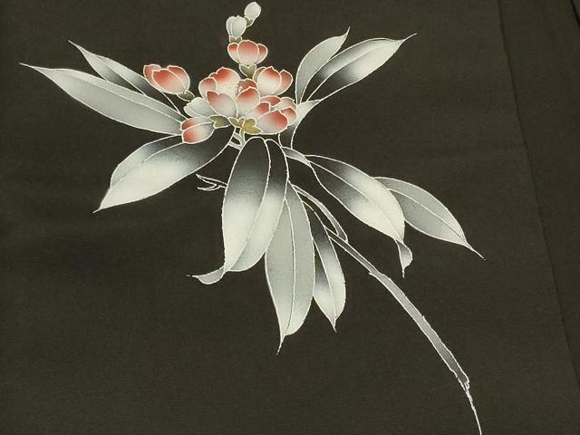 平和屋着物＃羽織 刺繍 枝花文 黒地 正絹 逸品 未使用 CABK3518in