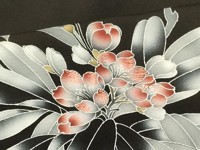 平和屋着物＃羽織 刺繍 枝花文 黒地 正絹 逸品 未使用 CABK3518in