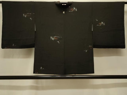 平和屋着物＃羽織 単衣 寿光織 風景文 黒地 銀糸 正絹 逸品 CABK3519in