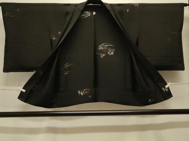 平和屋着物＃羽織 単衣 寿光織 風景文 黒地 銀糸 正絹 逸品 CABK3519in