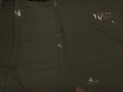 平和屋着物＃羽織 単衣 寿光織 風景文 黒地 銀糸 正絹 逸品 CABK3519in