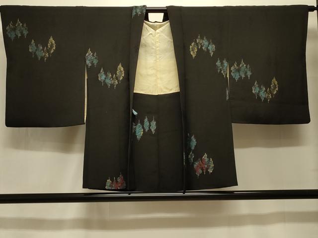 平和屋着物＃羽織 寿光織 樹林文 黒地 金糸 正絹 逸品 CABK3520in