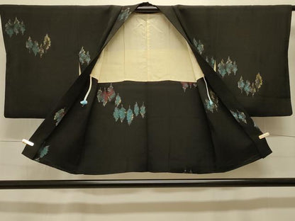 平和屋着物＃羽織 寿光織 樹林文 黒地 金糸 正絹 逸品 CABK3520in