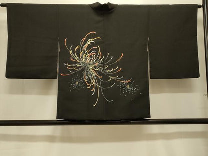 平和屋着物＃羽織 総刺繍 乱菊 黒地 金糸 正絹 逸品 CABK3521in