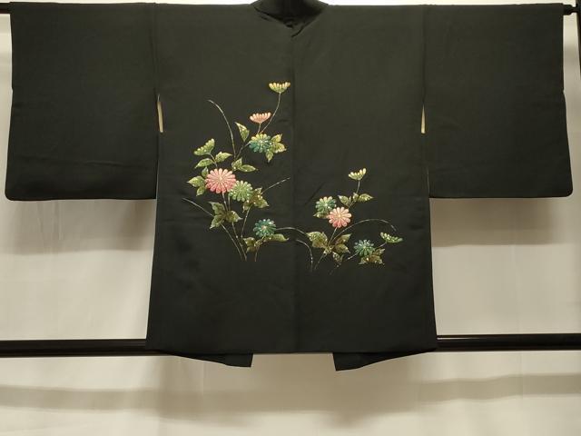 平和屋着物＃羽織 総刺繍 枝花文 黒地 金糸 正絹 逸品 CABK3526in