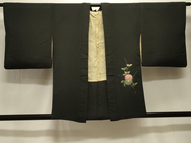 平和屋着物＃羽織 総刺繍 枝花文 黒地 金糸 正絹 逸品 CABK3526in