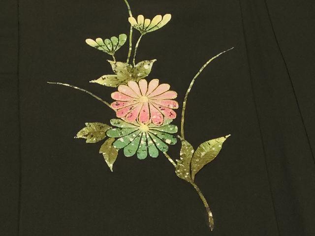 平和屋着物＃羽織 総刺繍 枝花文 黒地 金糸 正絹 逸品 CABK3526in