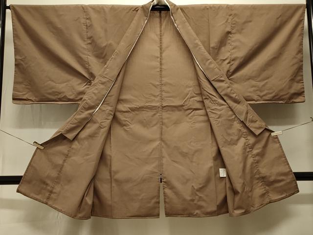 平和屋着物＃男性　和装コート　色無地　肥後煤竹色　ロング丈　CABK3532in
