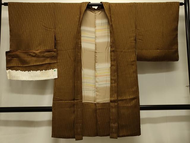 平和屋着物＃長羽織　色無地　立涌地紋　ローアンバー色　反端付き　正絹　逸品　CABK3533in