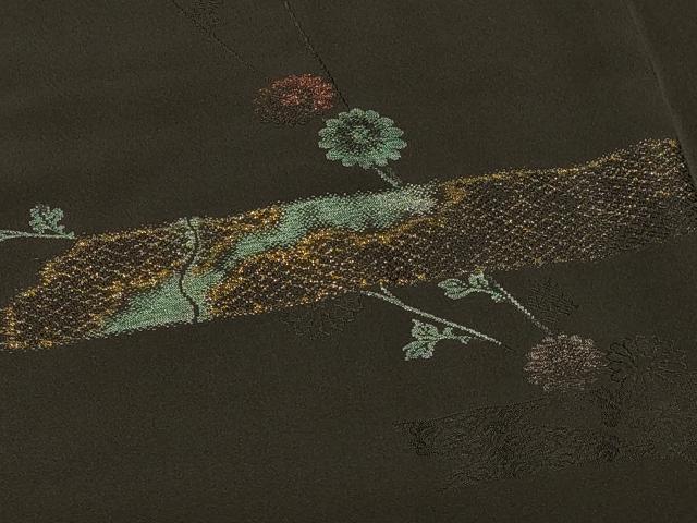 平和屋着物＃羽織 寿光織 枝花文 黒地 金銀糸 正絹 逸品 未使用 CABK3534in