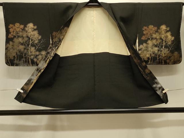 平和屋着物＃羽織 寿光織 樹林文 黒地 金銀糸 正絹 逸品 未使用 CABK3535in