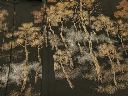 平和屋着物＃羽織 寿光織 樹林文 黒地 金銀糸 正絹 逸品 未使用 CABK3535in