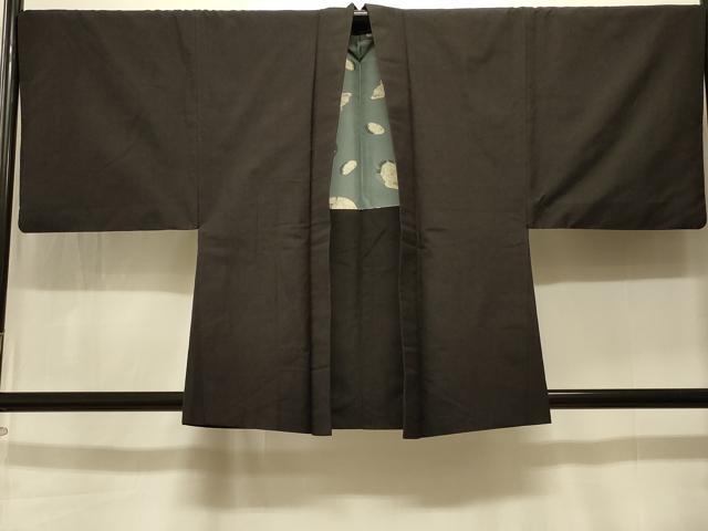 平和屋着物＃男性　羽織　紬地　黒地　正絹　逸品　CABK3541in