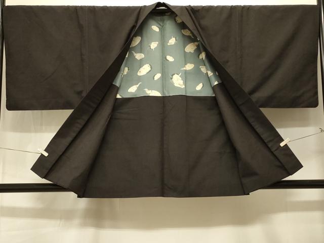 平和屋着物＃男性　羽織　紬地　黒地　正絹　逸品　CABK3541in