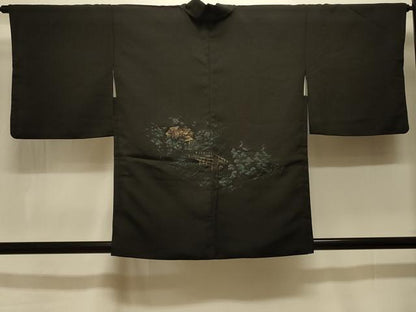 平和屋着物＃羽織 寿光織 風景文 黒地 金糸 正絹 逸品 CABK3544in