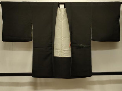 平和屋着物＃羽織 寿光織 風景文 黒地 金糸 正絹 逸品 CABK3544in