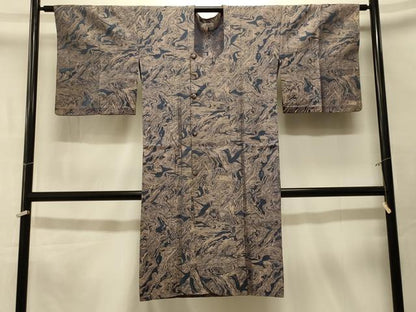 平和屋着物＃道行コート　お召地　墨流し文様　ロング丈　正絹　逸品　CABK3555in