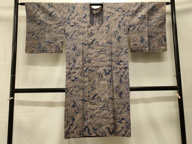 平和屋着物＃道行コート　お召地　墨流し文様　ロング丈　正絹　逸品　CABK3555in