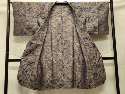 平和屋着物＃道行コート　お召地　墨流し文様　ロング丈　正絹　逸品　CABK3555in