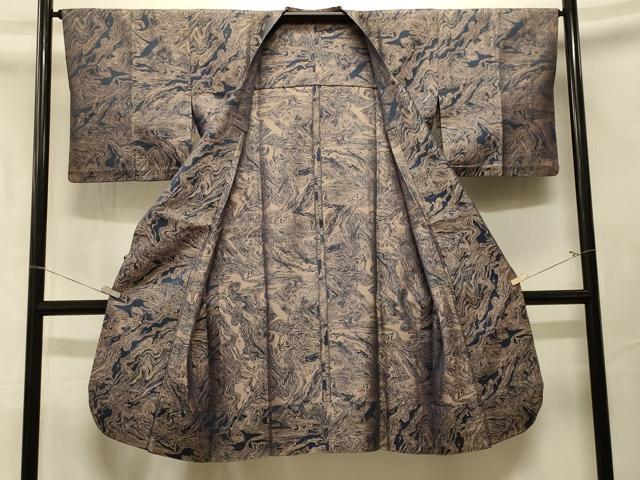 平和屋着物＃道行コート　お召地　墨流し文様　ロング丈　正絹　逸品　CABK3555in