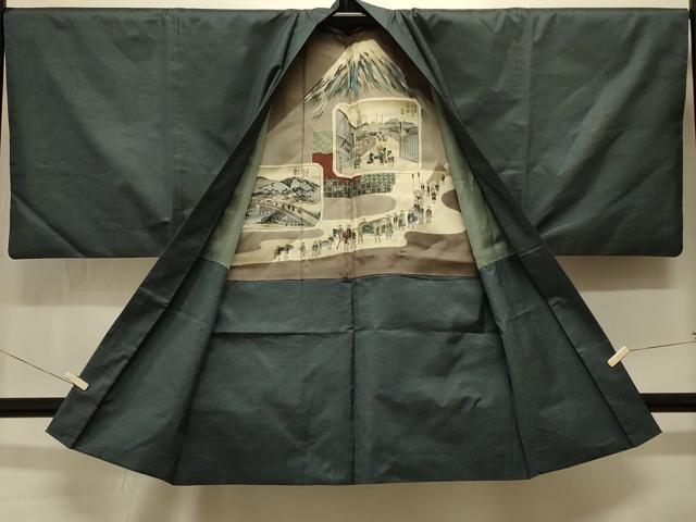 平和屋着物＃男性　本場大島紬　長羽織　80亀甲　総詰め　正絹　逸品　CABK3565in