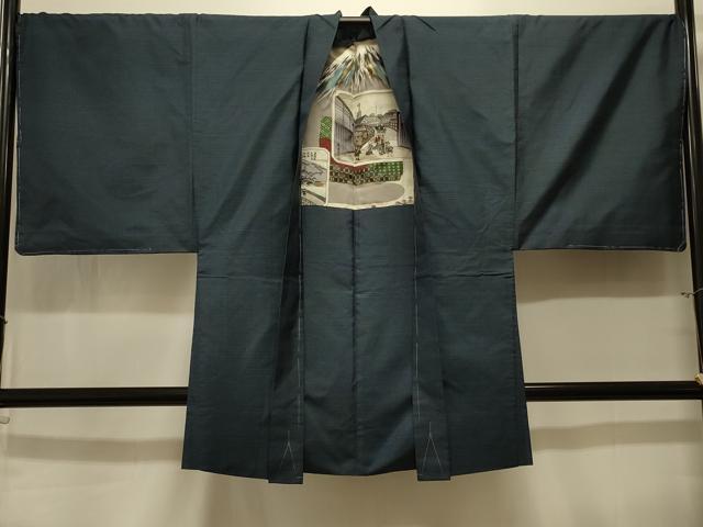 平和屋着物＃男性　本場大島紬　長羽織　格子　正絹　逸品　未使用　CABK3569in