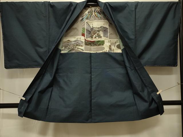 平和屋着物＃男性　本場大島紬　長羽織　格子　正絹　逸品　未使用　CABK3569in