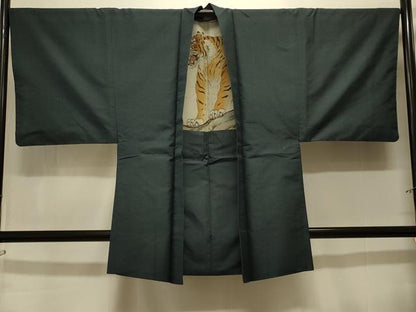 平和屋着物＃男性　羽織　紬地　絣文様　羽裏：虎　正絹　逸品　CABK3572in
