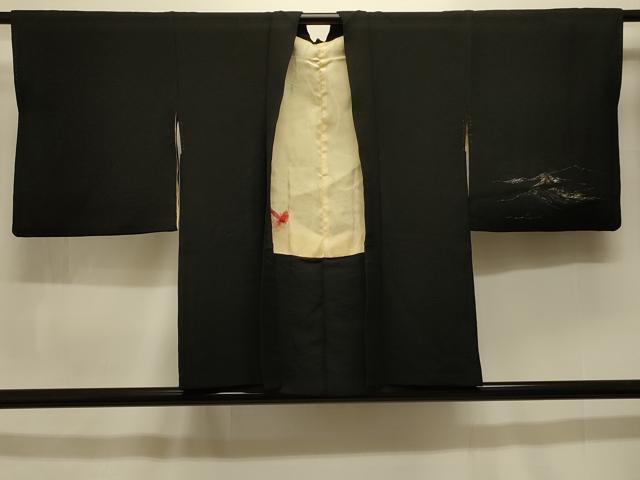 平和屋着物＃羽織 寿光織 遠山風景文 黒地 金銀糸 正絹 逸品 CABK3573in