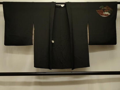 平和屋着物＃羽織 短冊吉祥花文 黒地 金銀糸 正絹 逸品 CABK3574in