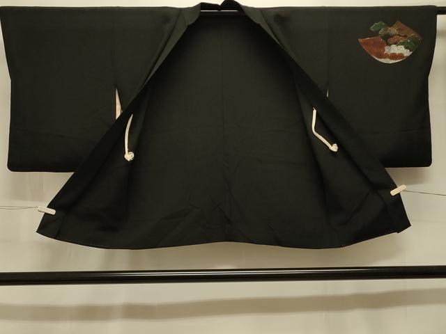 平和屋着物＃羽織 短冊吉祥花文 黒地 金銀糸 正絹 逸品 CABK3574in