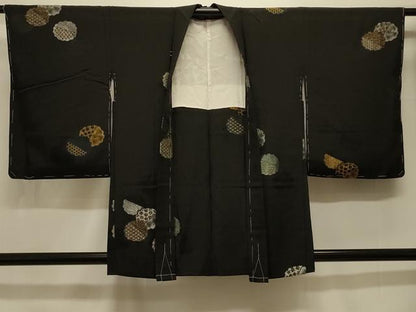 平和屋着物＃羽織 寿光織 雪輪重ね文 黒地 金銀糸 正絹 逸品 未使用 CABK3576in