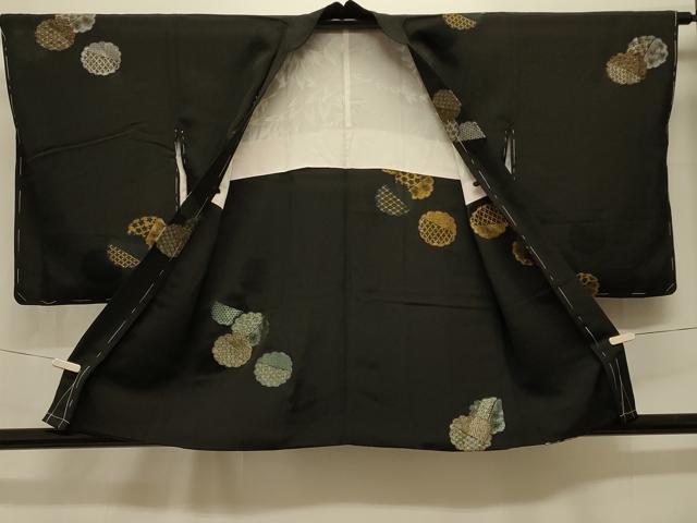 平和屋着物＃羽織 寿光織 雪輪重ね文 黒地 金銀糸 正絹 逸品 未使用 CABK3576in