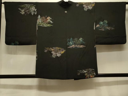 平和屋着物＃羽織 寿光織 風景文 黒地 金銀糸 正絹 逸品 CABK3578in