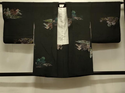 平和屋着物＃羽織 寿光織 風景文 黒地 金銀糸 正絹 逸品 CABK3578in