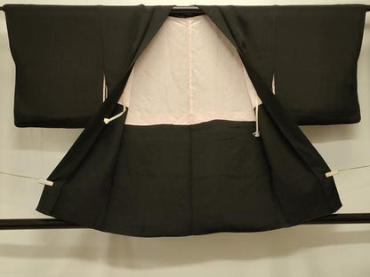 平和屋着物＃羽織 寿光織 風景花文 黒地 銀糸 正絹 逸品 CABK3579in