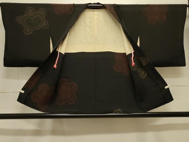 平和屋着物＃羽織 草花文 黒地 正絹 逸品 CABK3581in