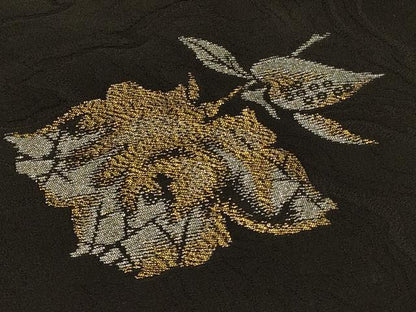 平和屋着物＃羽織 寿光織 草花文 黒地 金銀糸 正絹 逸品 CABK3582in